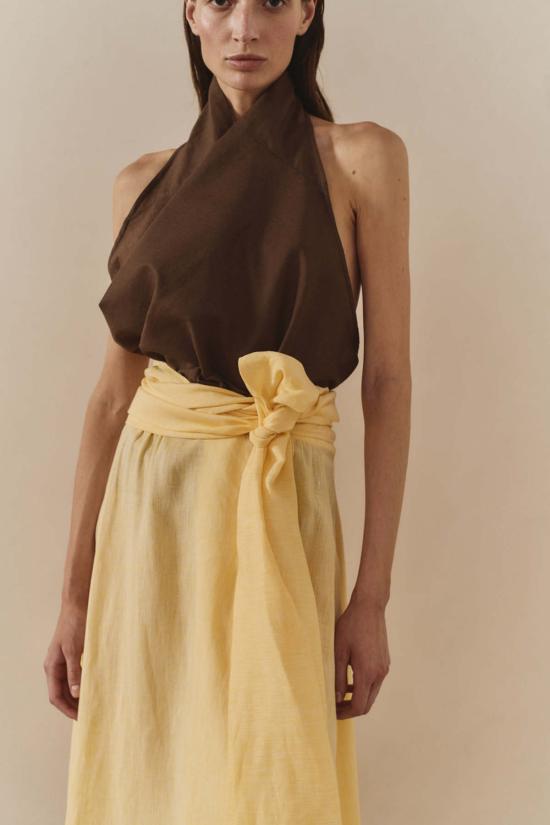  다두라 셔츠 다투라 초콜릿 리넨 스카프 탑