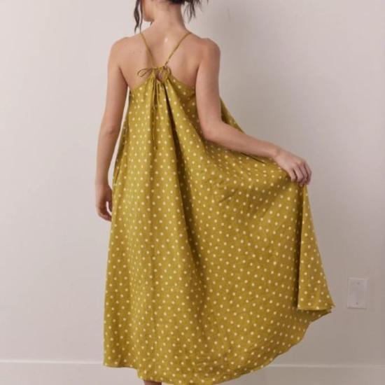  아멘테 롱 원피스 폴카 도트 백 타이 앵클 드레스 모스 - AMENTE