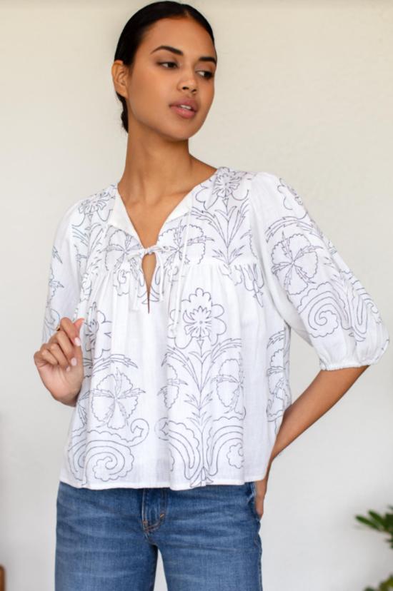  에머슨 프라이 블라우스 메이브 프린트 퍼프 이슬라 탑