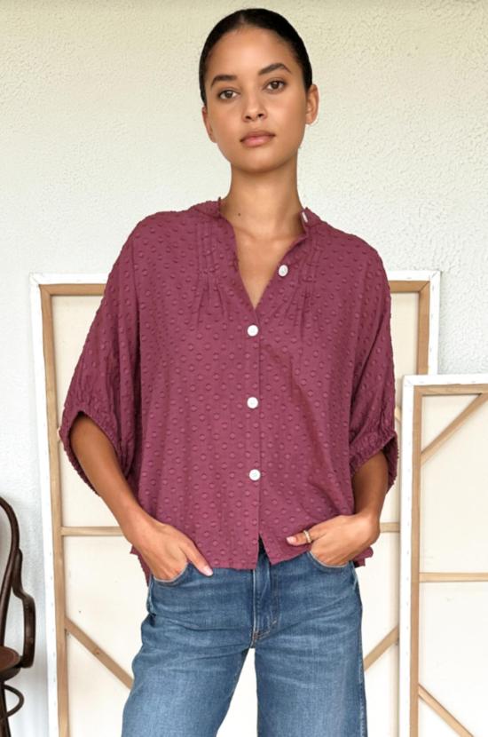  에머슨 프라이 블라우스 스위스 도트 만다린 탑