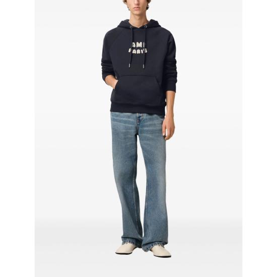 25SS 아미 파리 로고패치 후드 티셔츠 USW275 7474011 BLUE - AMI