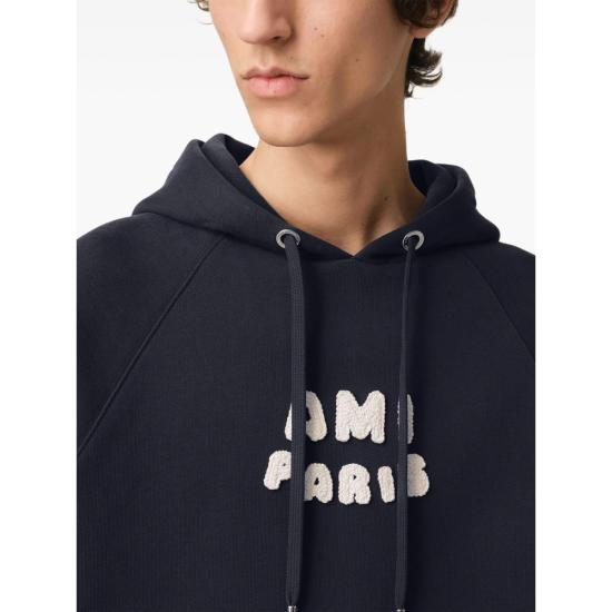 25SS 아미 파리 로고패치 후드 티셔츠 USW275 7474011 BLUE - AMI