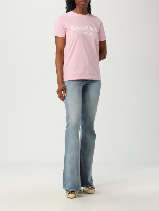25FW 발망 반팔 티셔츠 BF1EF005BB02 OHV Pink - BALMAIN