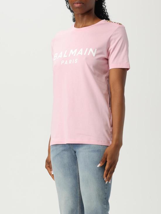 25FW 발망 반팔 티셔츠 BF1EF005BB02 OHV Pink - BALMAIN