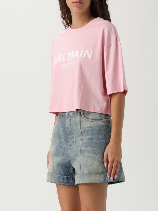 25FW 발망 반팔 티셔츠 BF1EE020BB02 OHV Pink - BALMAIN