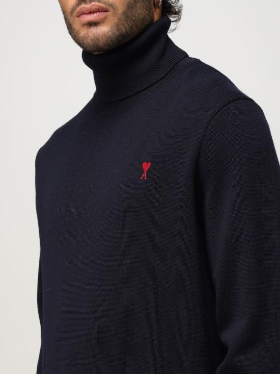 25FW 아미 스몰 하트 로고 메리노 울 니트 터틀넥  HKS827001 414 Blue - AMI