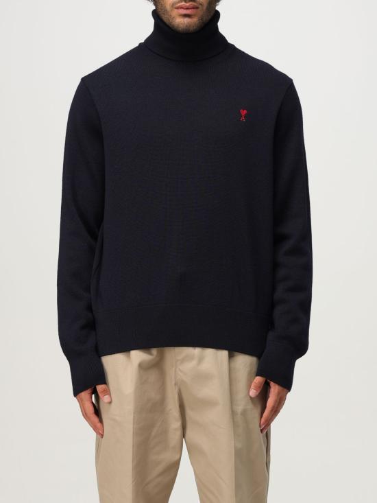 25FW 아미 스몰 하트 로고 메리노 울 니트 터틀넥  HKS827001 414 Blue