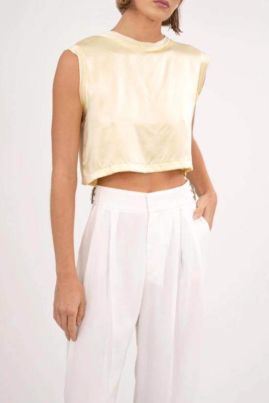  논살란트 레이블 민소매 티셔츠 논칼런트 라벨 멜 크롭 머슬 티셔츠 옐로우 - NONCHALANT LABEL