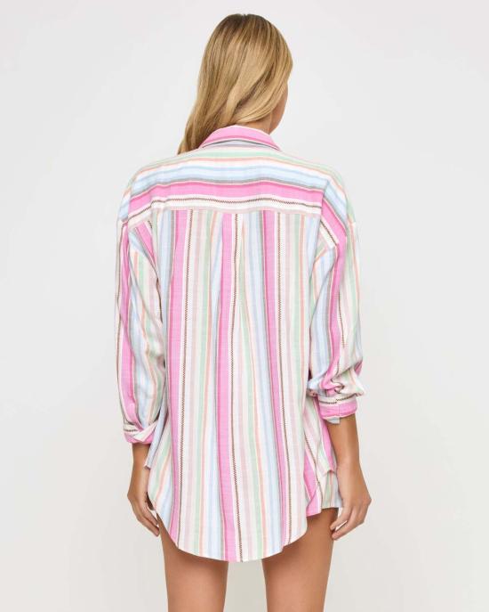  엘스페이스 후드 티셔츠 LSpace 산타 크루즈 튜닉 산트로페 스트라이프 - L SPACE