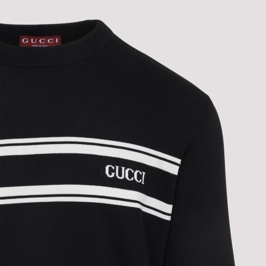 25FW 구찌 인타르시아 디테일 실크 코튼 스웨터 834313XKEZK 1070 BLACK - GUCCI