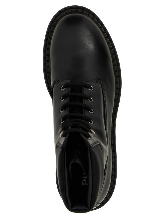 25FW 프라다 로고 레더 레이스업 부츠 2TE205FG0013G21F0002 Black - PRADA