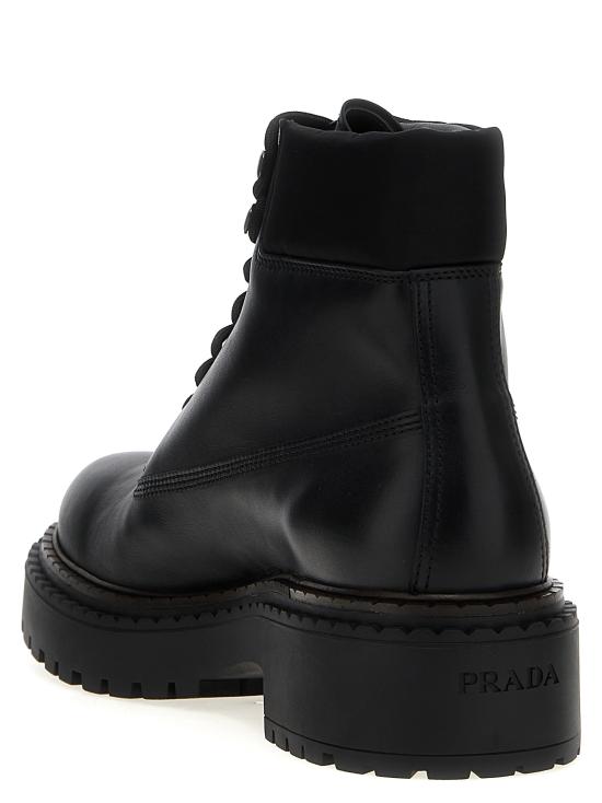 25FW 프라다 로고 레더 레이스업 부츠 2TE205FG0013G21F0002 Black - PRADA