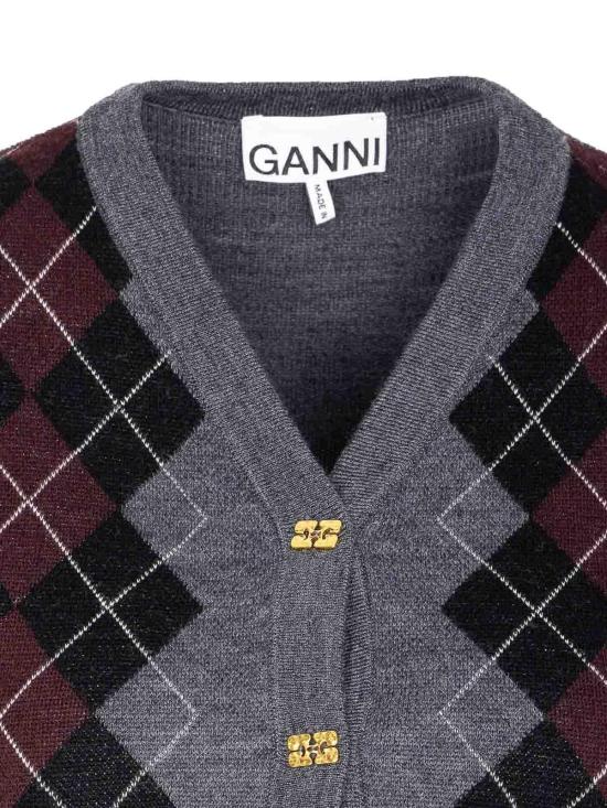  가니 파인 메리노 아가일 가디건 K2284523 Grey - GANNI