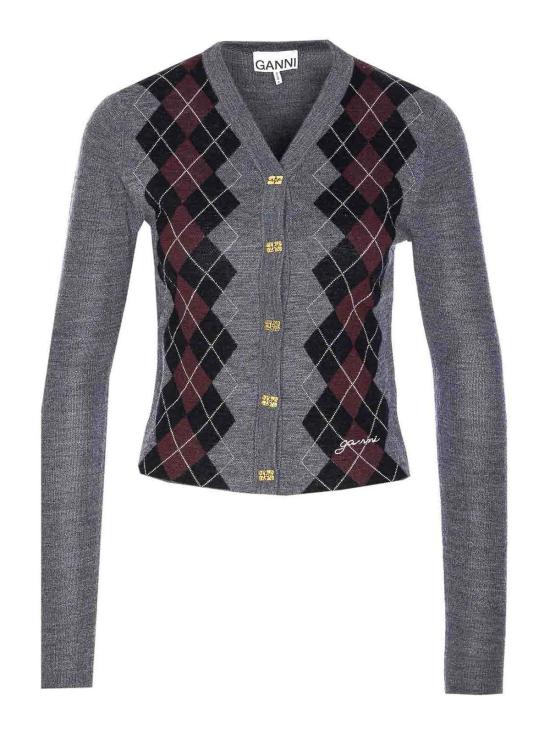  가니 파인 메리노 아가일 가디건 K2284523 Grey