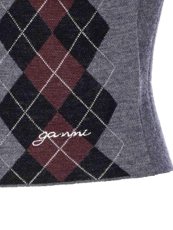  가니 파인 메리노 아가일 가디건 K2284523 Grey - GANNI