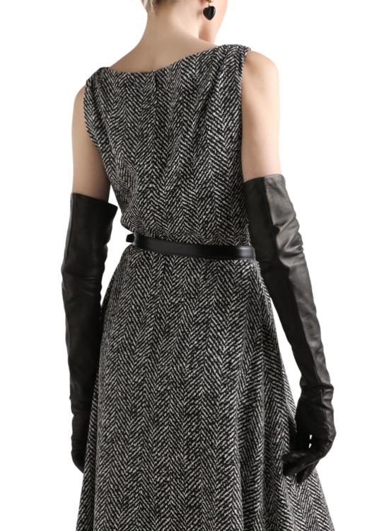 25FW 돌체앤가바나 미디 원피스 F6TWATFSA70 HH5QS CHEVRON BCO NERO - DOLCE & GABBANA