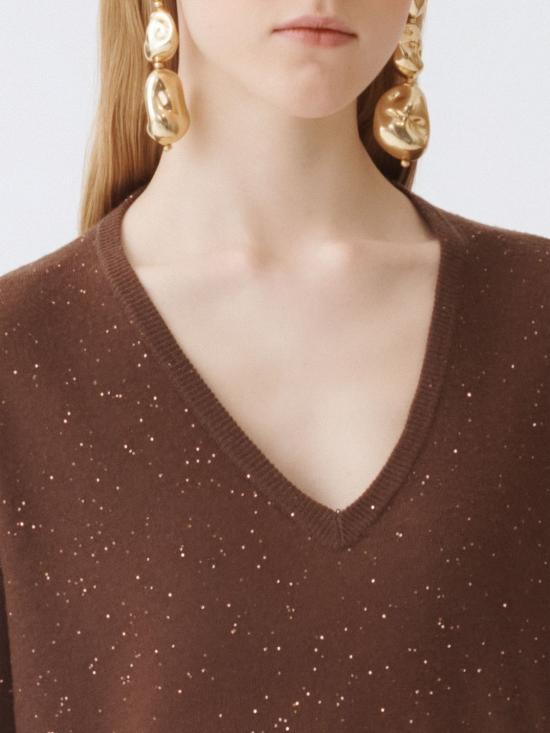 25FW 파비아나 필리피 시스루 브이넥 스웨터 MAD215F064L557 1269 Ebony - FABIANA FILIPPI