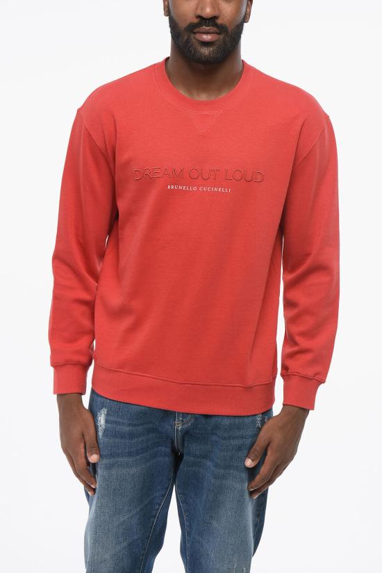  브루넬로 쿠치넬리 로고 프린트 라운덱 스웻셔츠 M0T353441 TD874 CKL23 Red