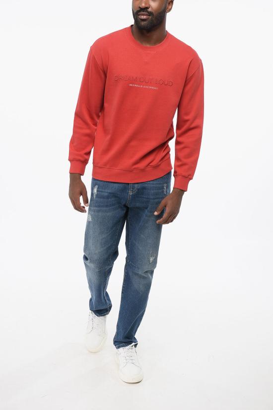  브루넬로 쿠치넬리 로고 프린트 라운덱 스웻셔츠 M0T353441 TD874 CKL23 Red - BRUNELLO CUCINELLI