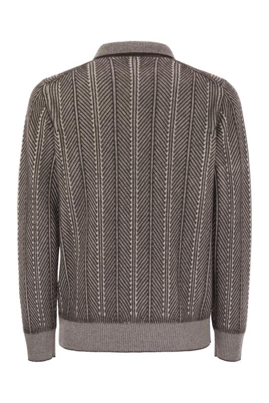 25FW 브루넬로 쿠치넬리 헤링본 패턴 지퍼 폴로 셔츠 M22709305 CPJ38 GREY - BRUNELLO CUCINELLI