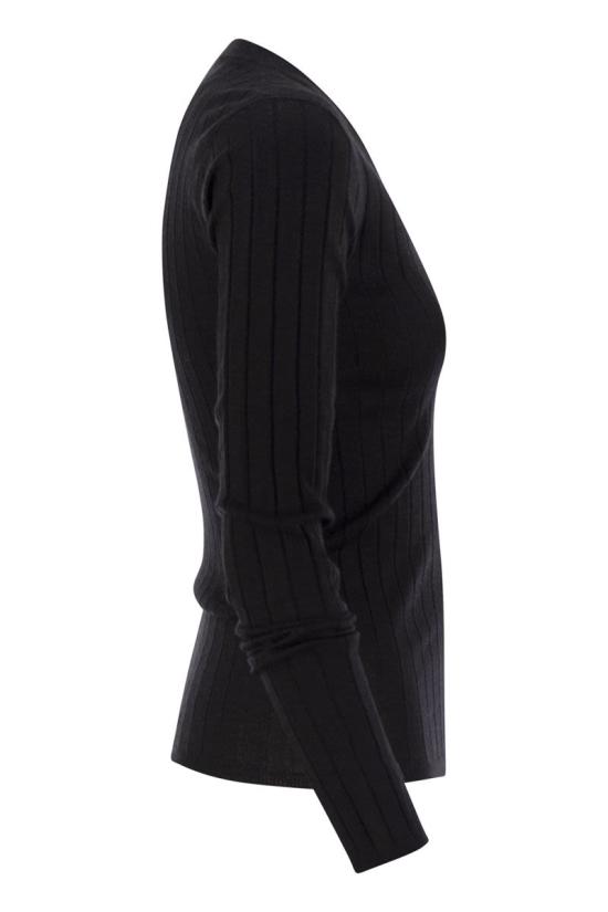 25FW 브루넬로 쿠치넬리 스파클링 캐시미어 실크 립 스웨터 M41862202P C101 BLACK - BRUNELLO CUCINELLI