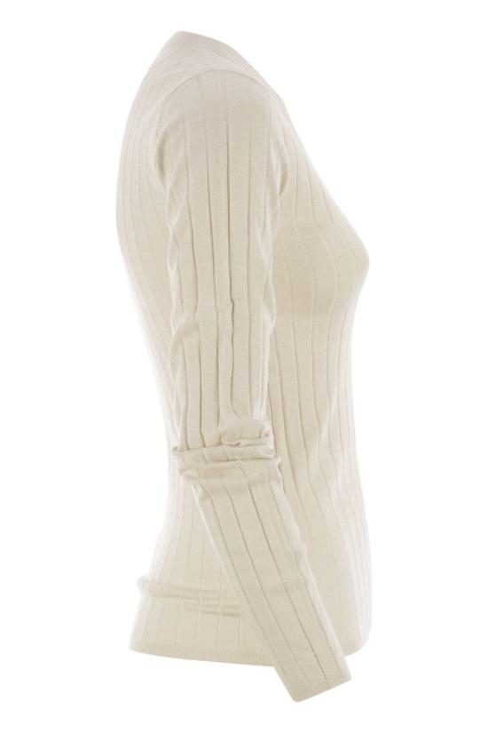 25FW 브루넬로 쿠치넬리 스파클링 캐시미어 실크 립 스웨터 M41862202P C9443 WHITE - BRUNELLO CUCINELLI