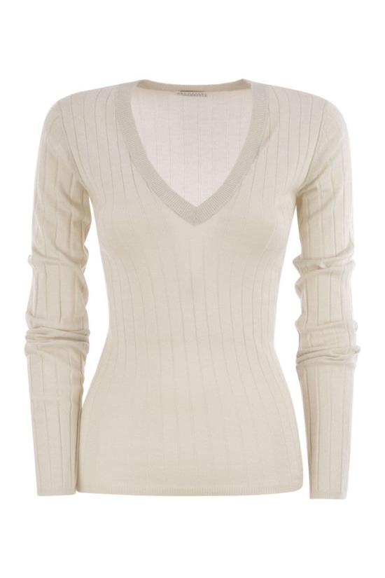 25FW 브루넬로 쿠치넬리 스파클링 캐시미어 실크 립 스웨터 M41862202P C9443 WHITE