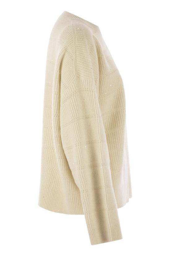 25FW 브루넬로 쿠치넬리 스트라이프 캐시미어 울 립 대즐링 스웨터 MBM738200 C509 CREAM - BRUNELLO CUCINELLI