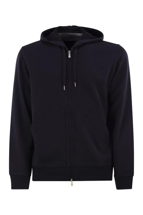 25FW 브루넬로 쿠치넬리 테크노 코튼 플리스 후드 집업 MW8639069G C4425 NAVY