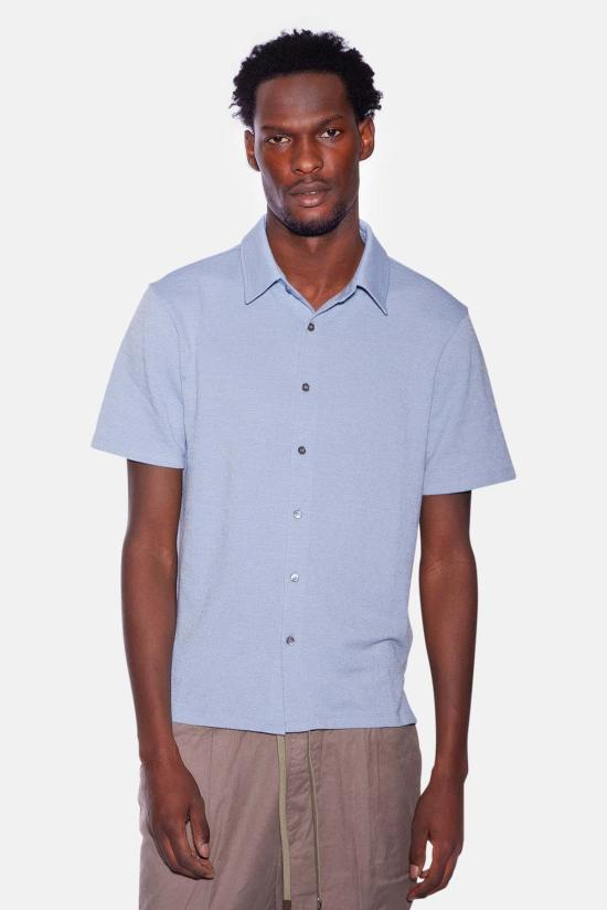  블루&크림 반팔 셔츠 반팔 슬럽 버튼다운 파티나 블루