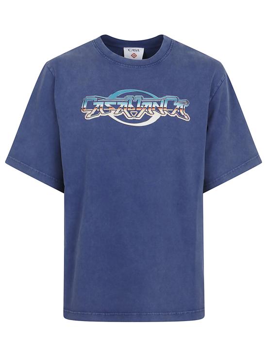 25FW 카사블랑카 반팔 티셔츠 MPF25 JTS44 02 NAVY JERSEY CASABLANCA CHROME BLUE