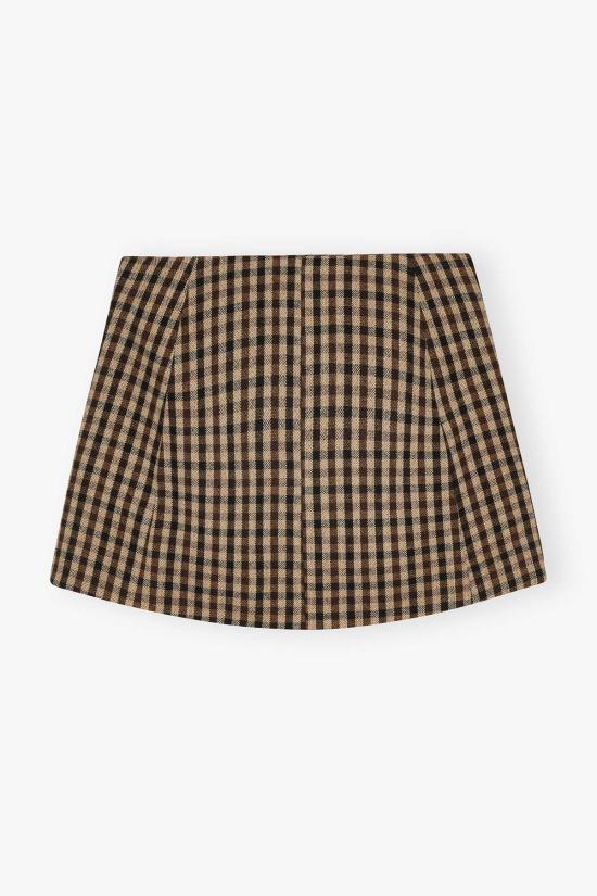  가니 숏 스커트 체크 울 믹스 스커트 치코리 커피 - GANNI