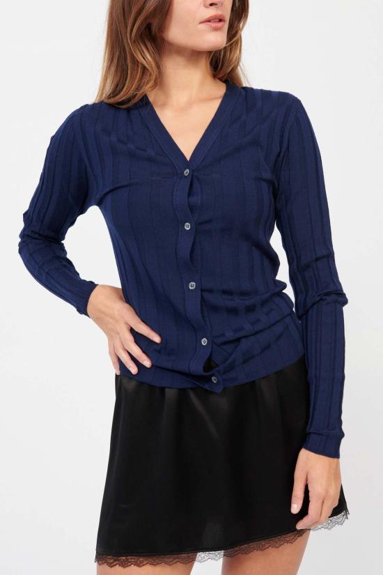  도우터 가디건 &Daughter 메리노 V넥 리브드 카디건 다크 네이비 - &DAUGHTER