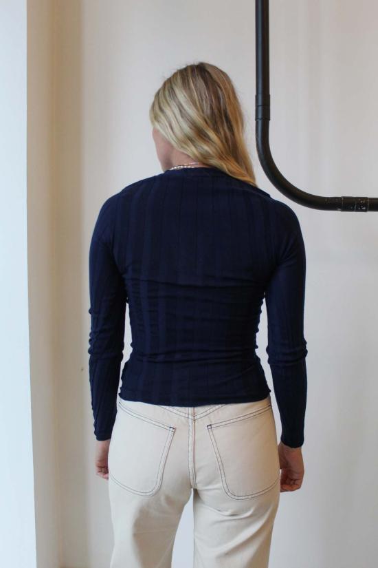  도우터 가디건 &Daughter 메리노 V넥 리브드 카디건 다크 네이비 - &DAUGHTER