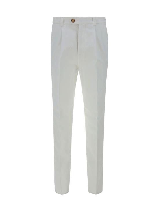 26FW 브루넬로 쿠치넬리 플리츠 레저 코튼 개버딘 팬츠 M252DE1450 C2200 WHITE