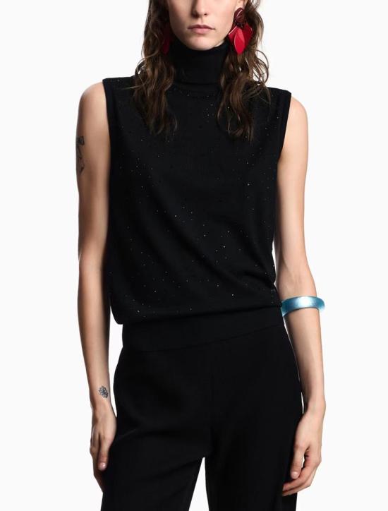 25FW 엠포리오 아르마니 민소매 티셔츠 EW002686AF19176FC005 BLACK RHINESTONES - EMPORIO ARMANI