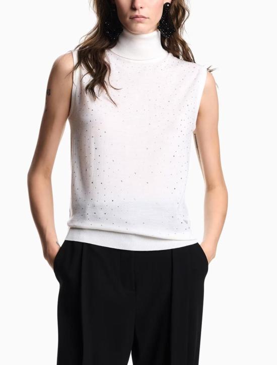 25FW 엠포리오 아르마니 민소매 티셔츠 EW002686AF19176F0015 WHITE RHINESTONES - EMPORIO ARMANI