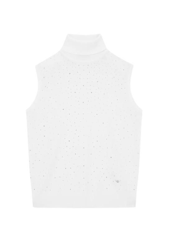 25FW 엠포리오 아르마니 민소매 티셔츠 EW002686AF19176F0015 WHITE RHINESTONES