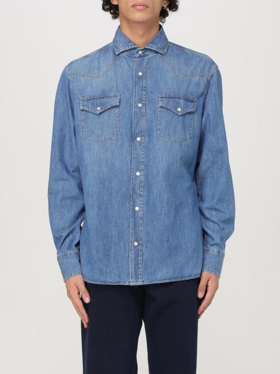25FW 브루넬로 쿠치넬리 이지 핏 라이트웨이트 데님 셔츠 MH1924008 CCF66 Blue