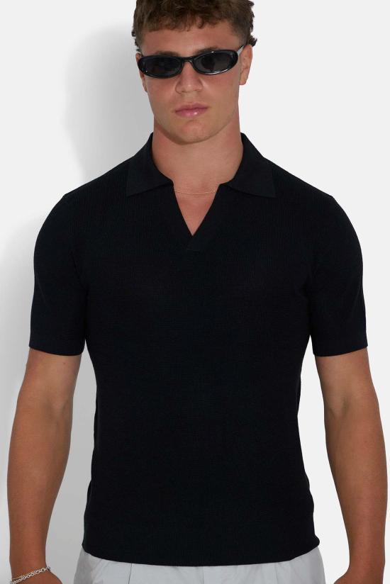  블루&크림 폴로 티셔츠 Jz 실크 캐시 마이크로 와플 폴로 - BLUE&CREAM