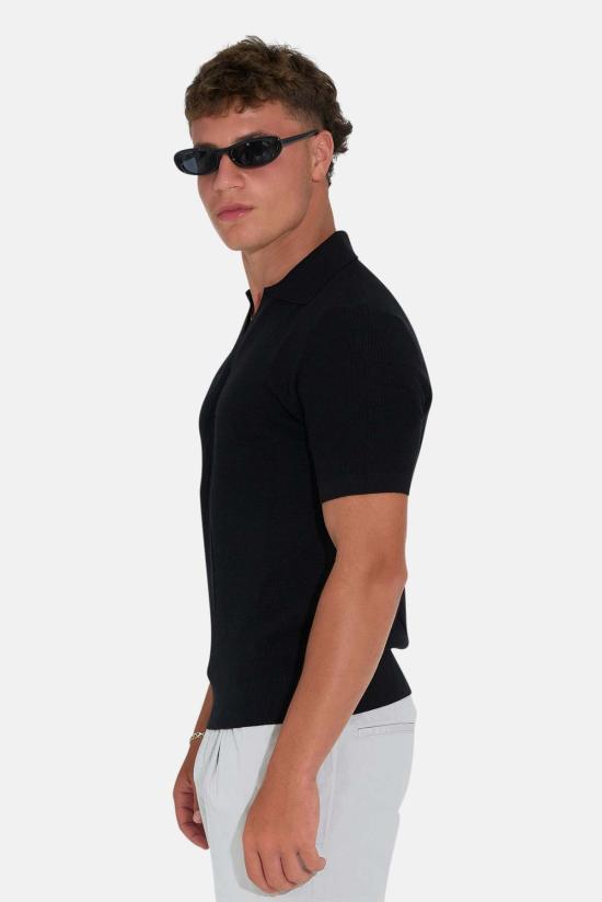  블루&크림 폴로 티셔츠 Jz 실크 캐시 마이크로 와플 폴로 - BLUE&CREAM