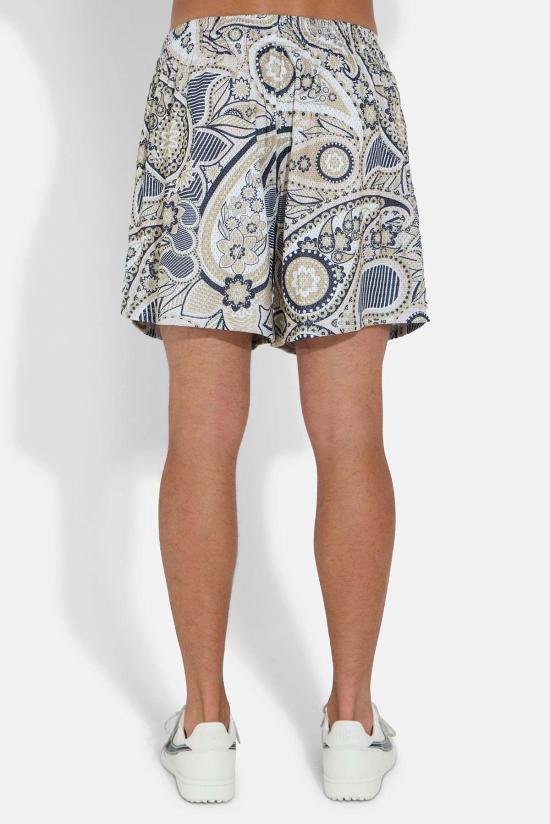  블루&크림 숏팬츠 페이즐리 메시 반바지 - BLUE&CREAM