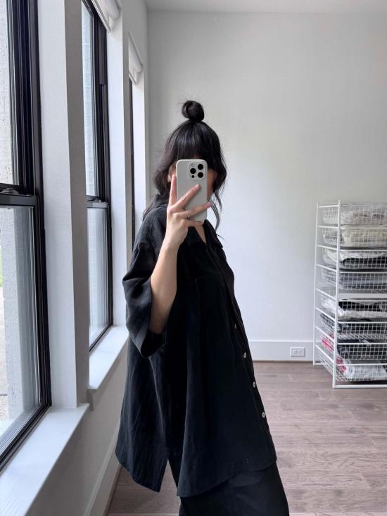  Bohème 블라우스 보헤미안 반팔 옥스포드 셔츠 블랙 - OTHER BRANDS