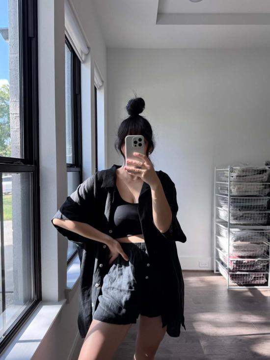  Bohème 블라우스 보헤미안 반팔 옥스포드 셔츠 블랙 - OTHER BRANDS