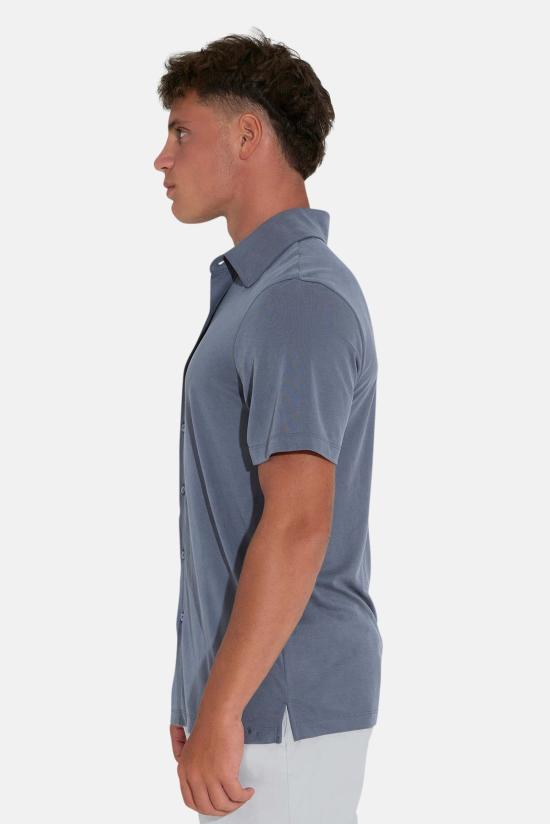  블루&크림 반팔 셔츠 반팔 마이크로 피케 - BLUE&CREAM