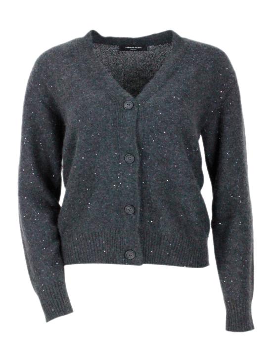 25FW 파비아나 필리피 브이넥 니트 가디건 MAD224F549D296 8186 Grey Antracite