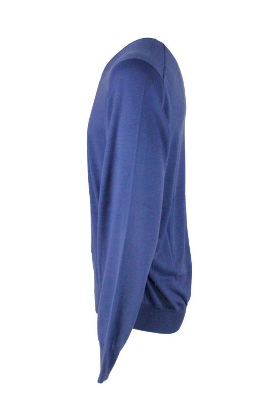 25FW 브루넬로 쿠치넬리 V넥 스웨터 M2400162CA709 BLUE - BRUNELLO CUCINELLI