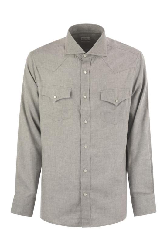 25FW 브루넬로 쿠치넬리 긴팔 셔츠 MY6374008 C045 GREY