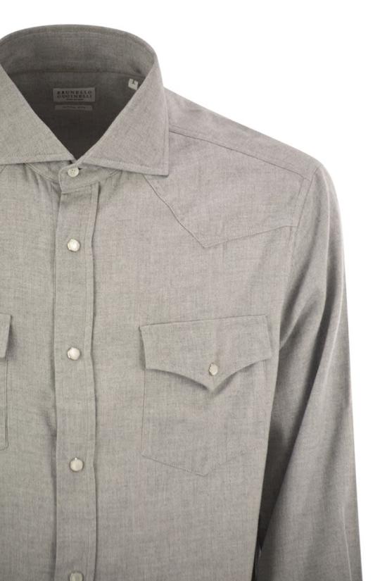 25FW 브루넬로 쿠치넬리 긴팔 셔츠 MY6374008 C045 GREY - BRUNELLO CUCINELLI