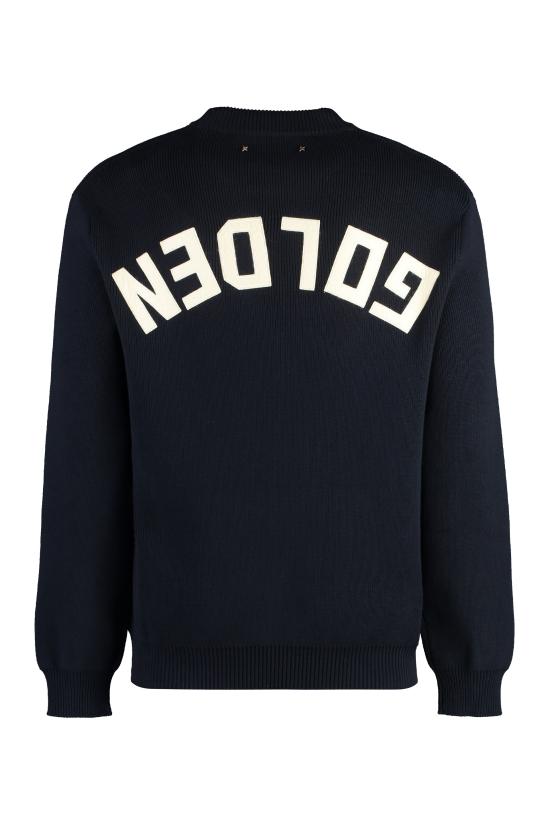 골든구스 로고 코튼 라운드넥 스웨터 GMP00841P000662 50486 blue - GOLDEN GOOSE